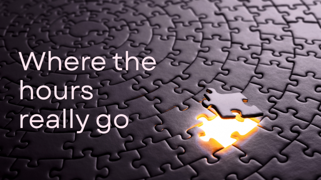 Where the hours really go. A dark purple puzzle with the last piece filling a glowing gap
