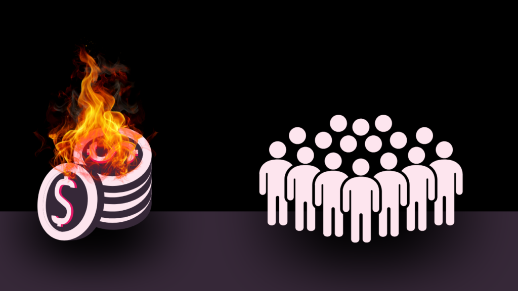 Burn tokens, not headcount. tokens on fire, a group of people
